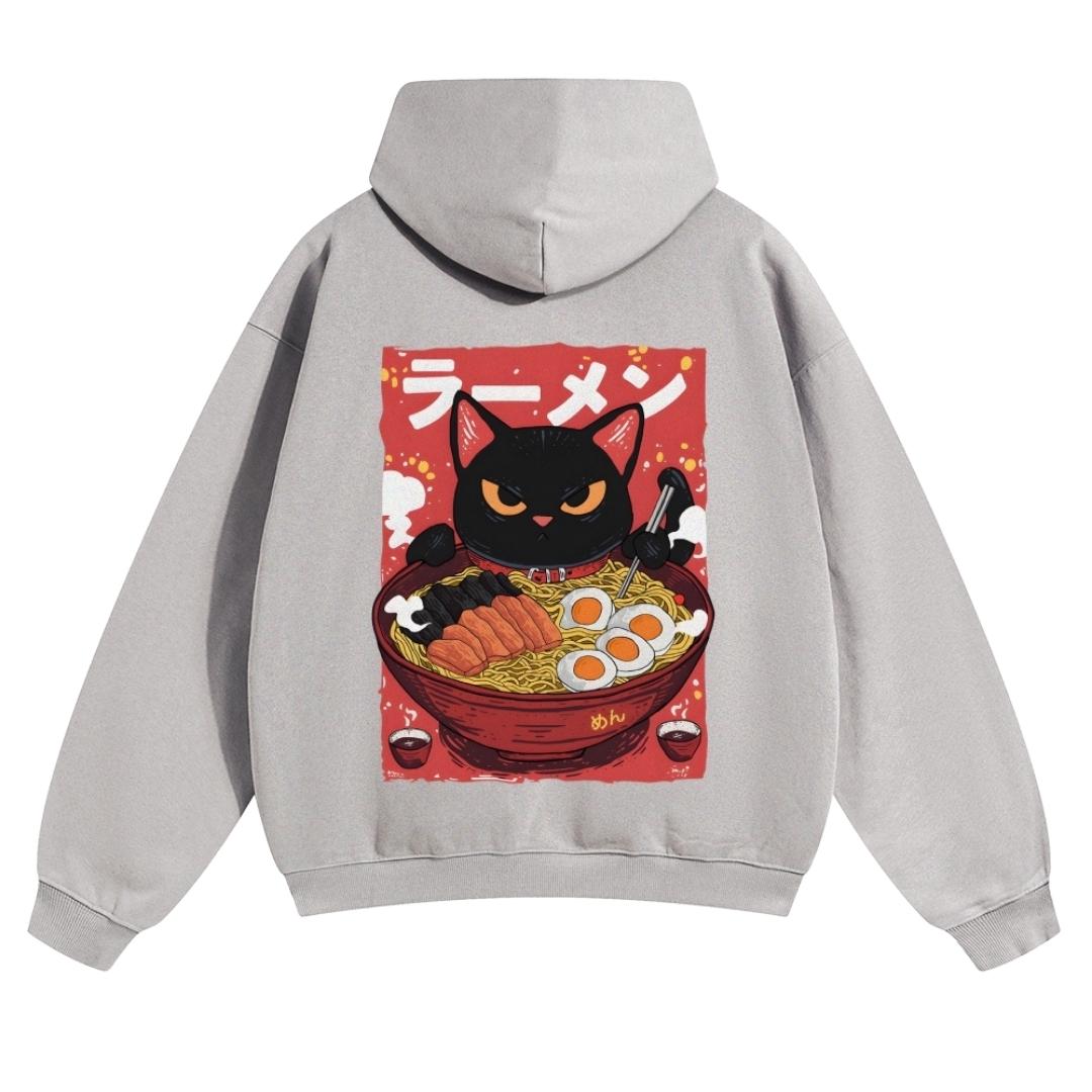 Ramen Cat Vintage Washed Cotton Back Art Hoodie