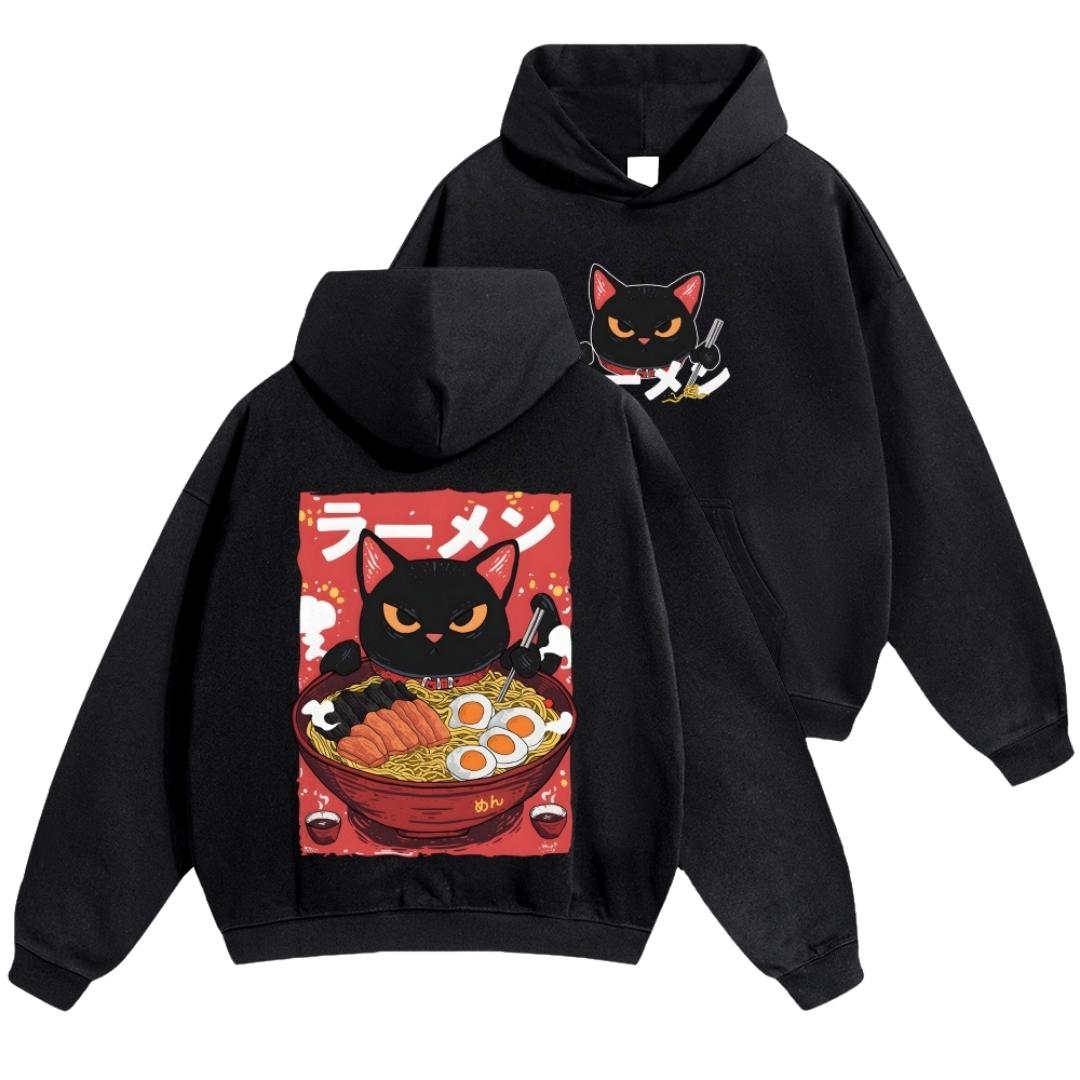 Ramen Cat Vintage Washed Cotton Back Art Hoodie