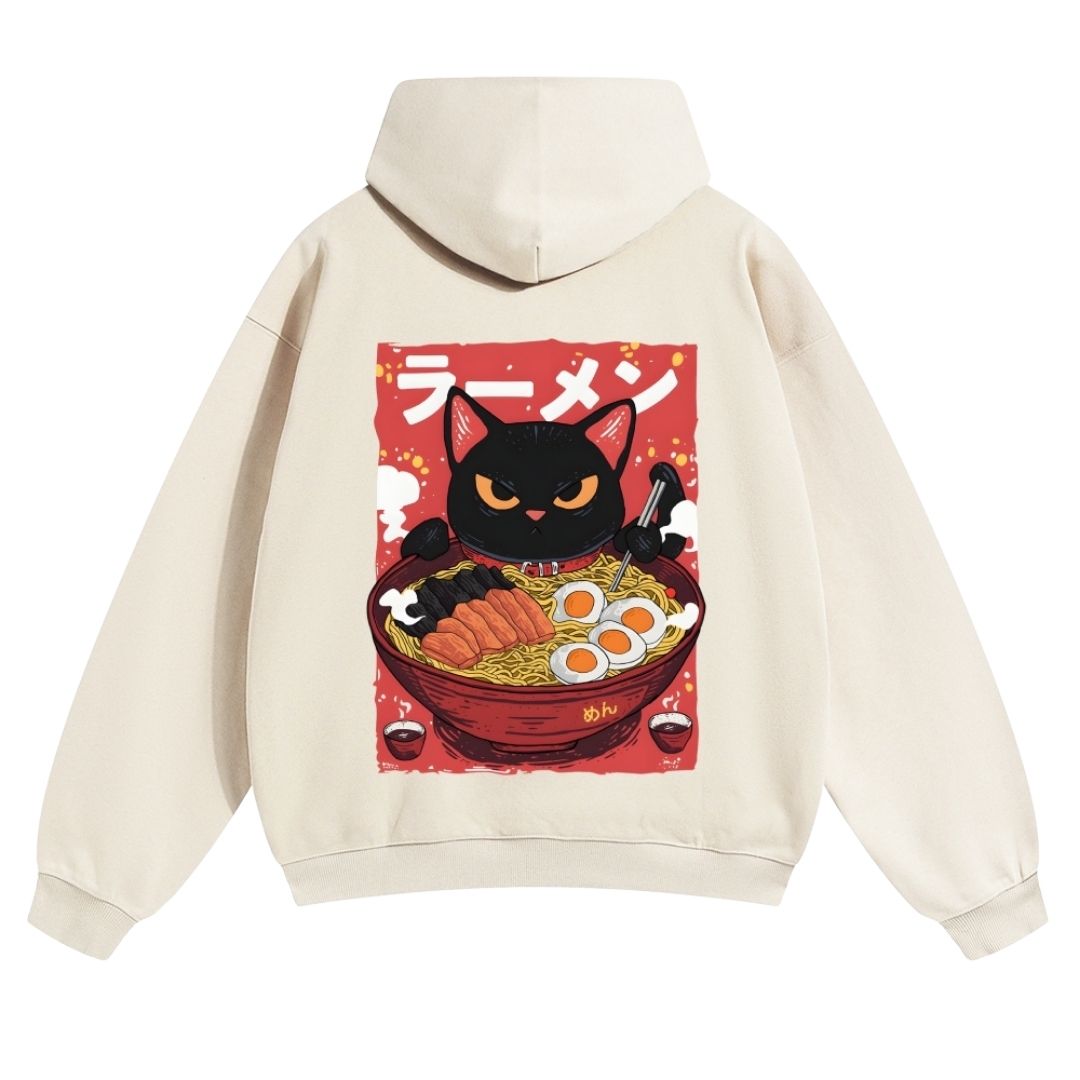 Ramen Cat Vintage Washed Cotton Back Art Hoodie