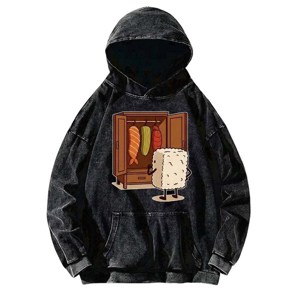 Sushi Fella Vintage Washed Cotton Back Art Hoodie