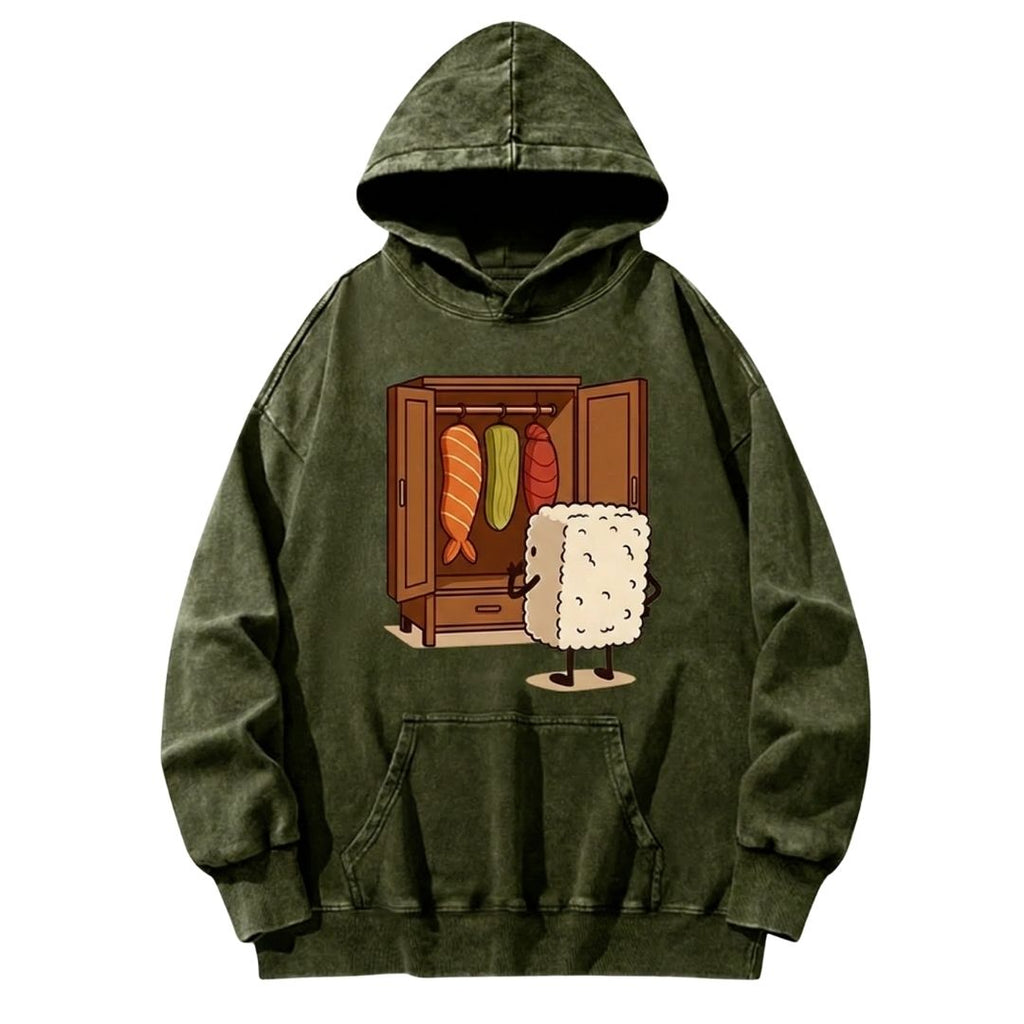 Sushi Fella Vintage Washed Cotton Back Art Hoodie