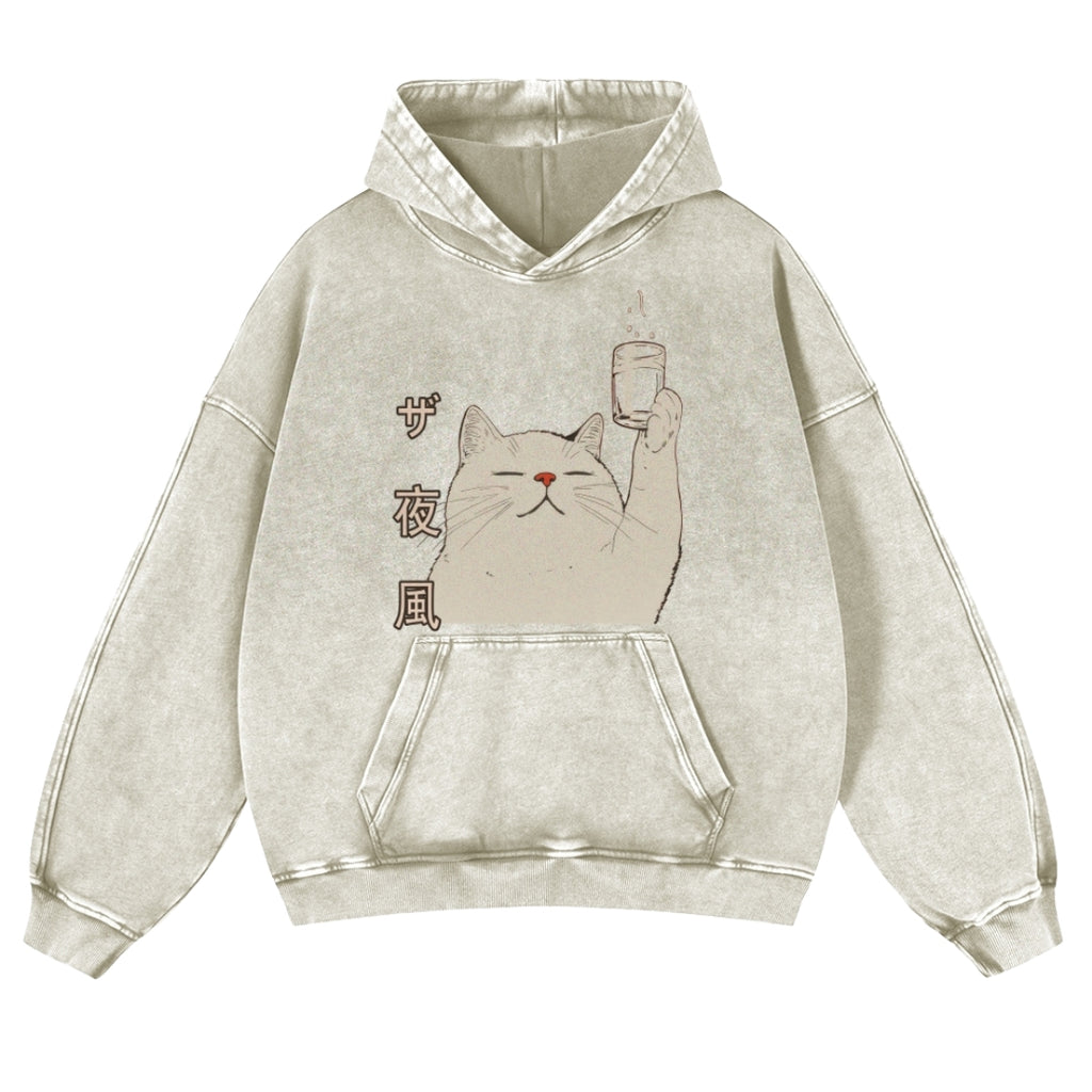 Tipsy Cat Vintage Washed Cotton Back Art Hoodie
