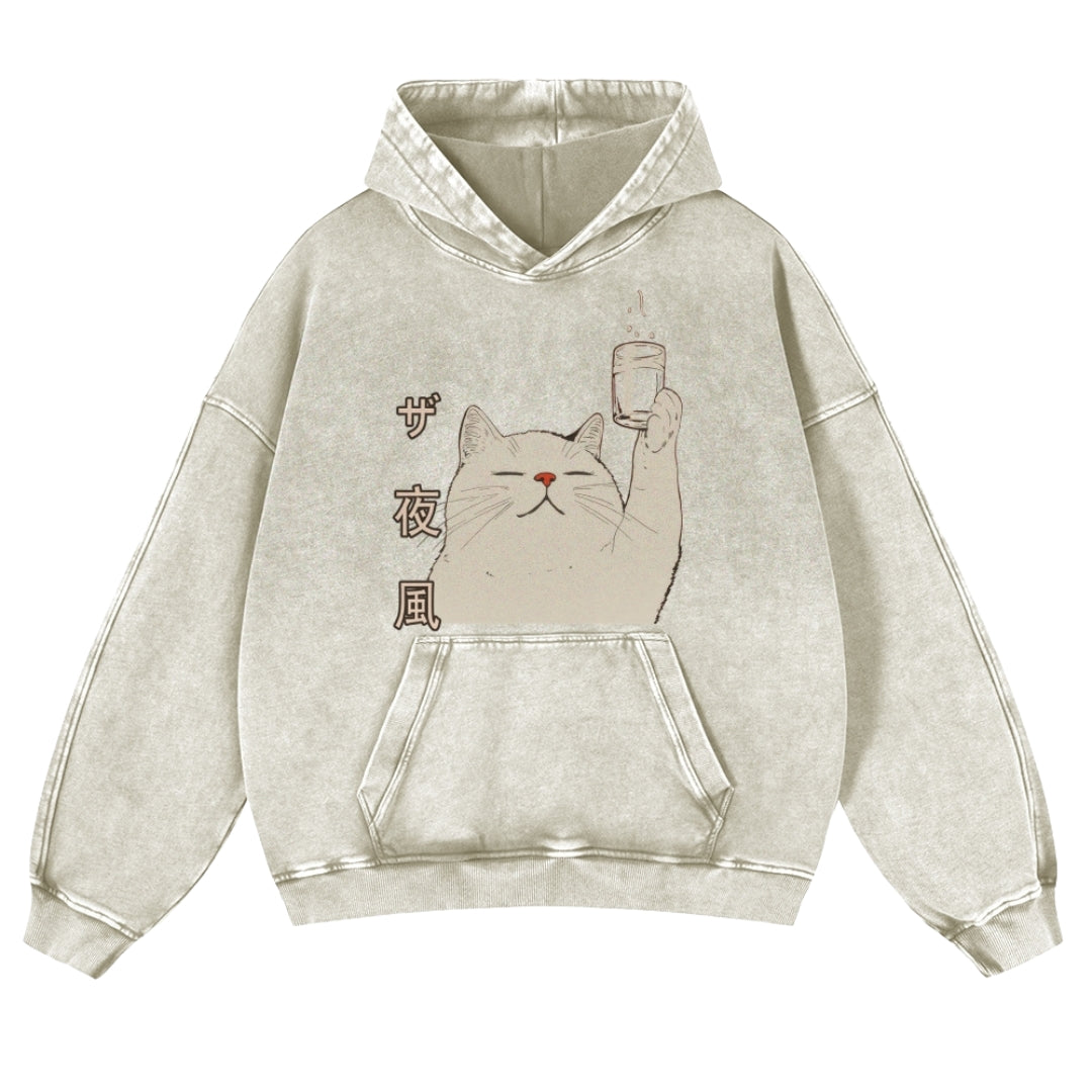 Tipsy Cat Vintage Washed Cotton Back Art Hoodie