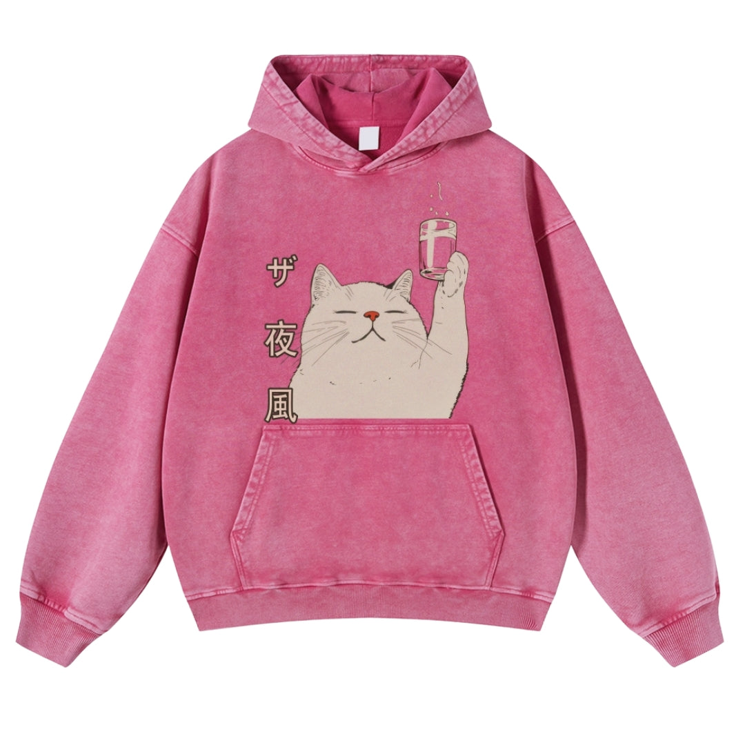Tipsy Cat Vintage Washed Cotton Back Art Hoodie