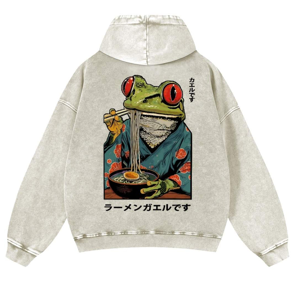 Ramen Frog Vintage Washed Cotton Back Art Hoodie