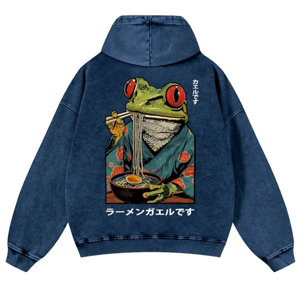 Ramen Frog Vintage Washed Cotton Back Art Hoodie