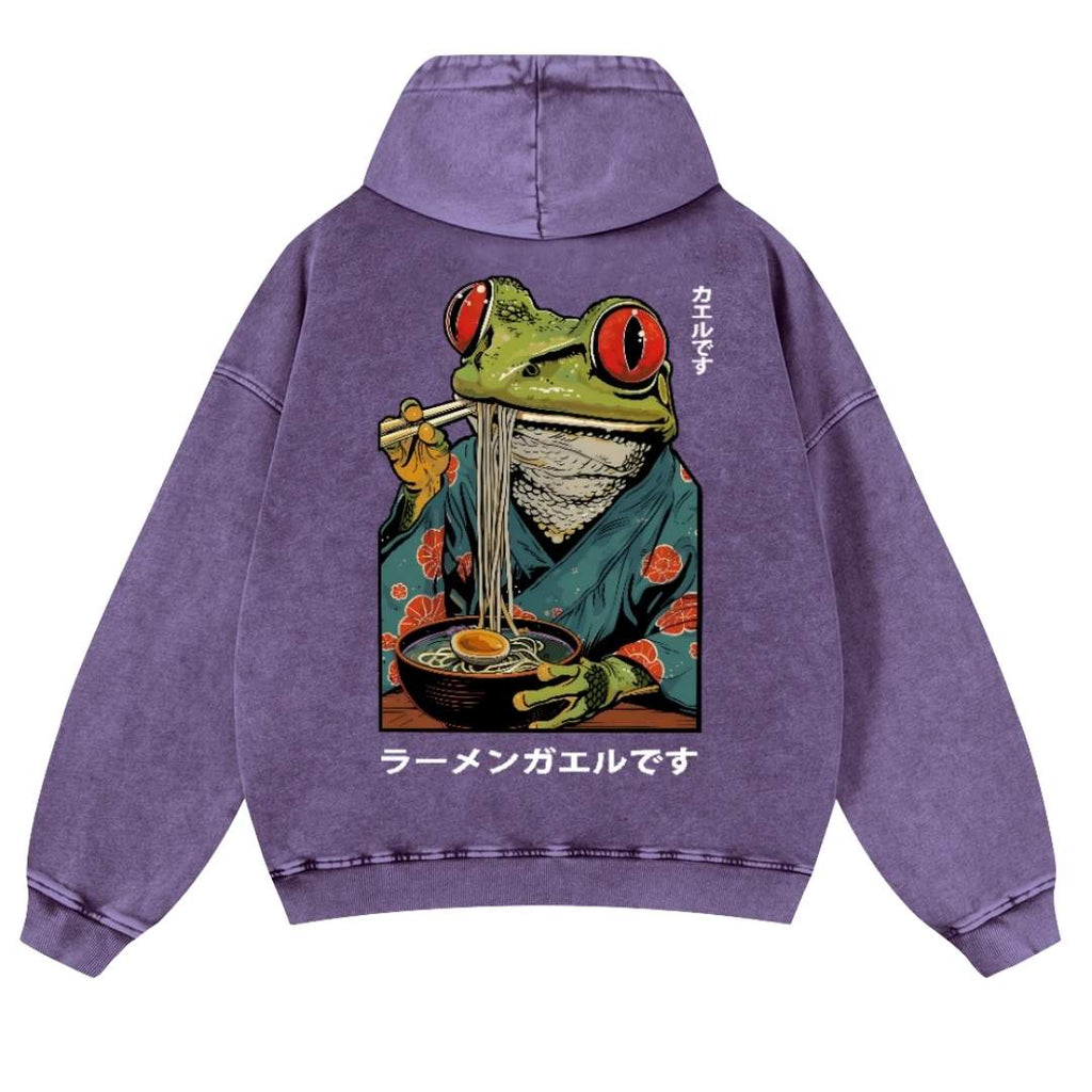 Ramen Frog Vintage Washed Cotton Back Art Hoodie