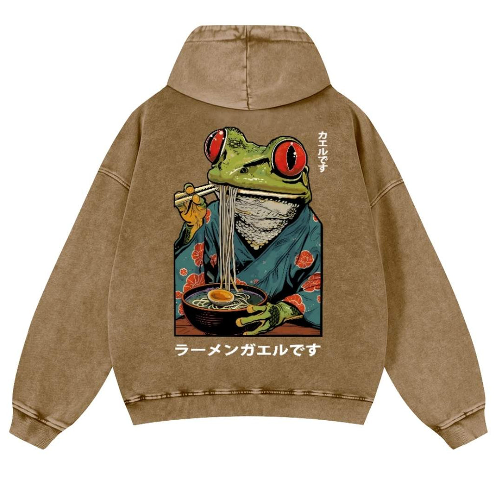Ramen Frog Vintage Washed Cotton Back Art Hoodie